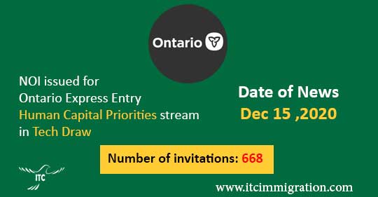 Ontario Human Capital Priorities 15 Dec 2020 Tech Draw immigrate to Canada