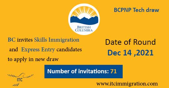 British Columbia Express Entry BC PNP Tech Draw 14 Dec 2021