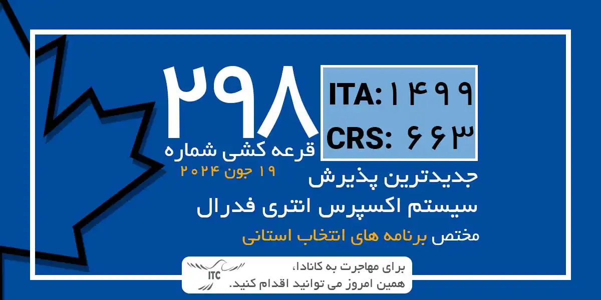 آخرین و جدیدترین نتایج قرعه‌کشی اکسپرس انتری 2024 حداقل امتیاز CRS و ITA دراو 298