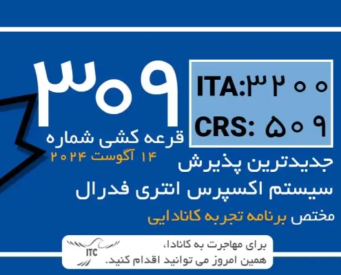 آخرین و جدیدترین قرعه‌کشی تجربه کانادایی اکسپرس انتری 2024 امتیاز CRS و ITA دراو 309