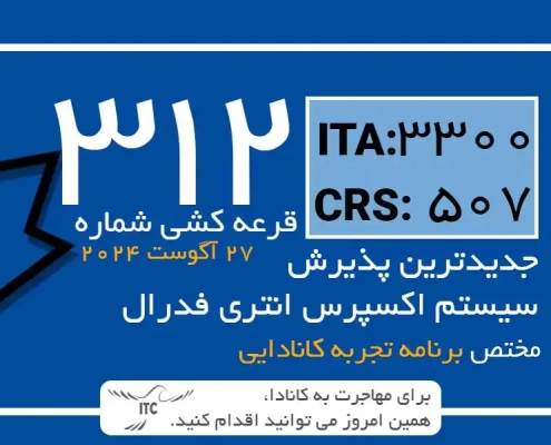 آخرین و جدیدترین قرعه‌کشی تجربه کانادایی اکسپرس انتری 2024 امتیاز CRS و ITA دراو 312