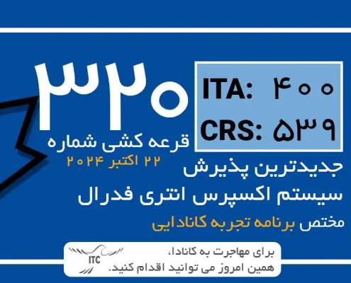 آخرین و جدیدترین نتایج قرعه‌کشی اکسپرس انتری 2024 حداقل امتیاز CRS و ITA دراو 320